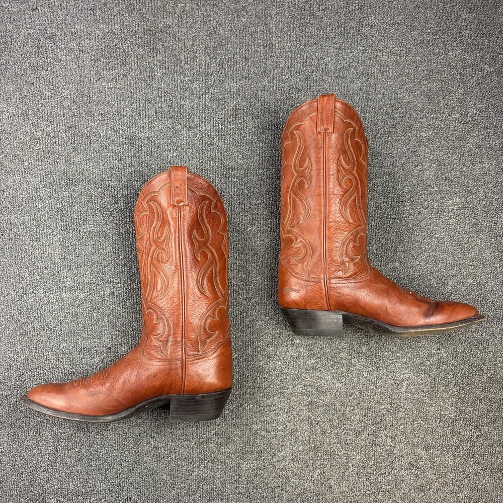 Vintage Tony Lama H6165 Cowboy Boots Men's 10 D Cognac Brown Leather Western USA - Picture 4 of 10